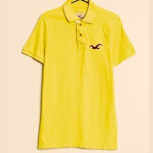 Hollister Mens bright yellow thick cotton classic polo shirt short sleeve Small